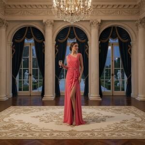 Adrianna Papell Women’s Size 14 One‑Shoulder Coral Gown NWT No‑Zip Pull‑On Style